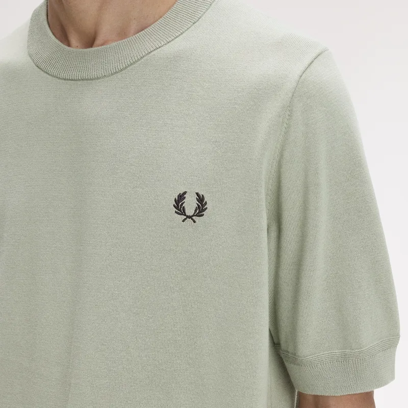 Fred Perry Cotton Knitted T-Shirt - Seagrass-3