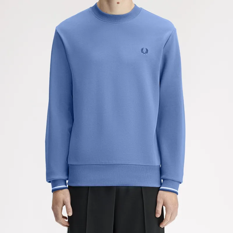 Fred Perry Crew Neck Sweatshirt - Ace Blue/Snow White/Tennis Blue-3