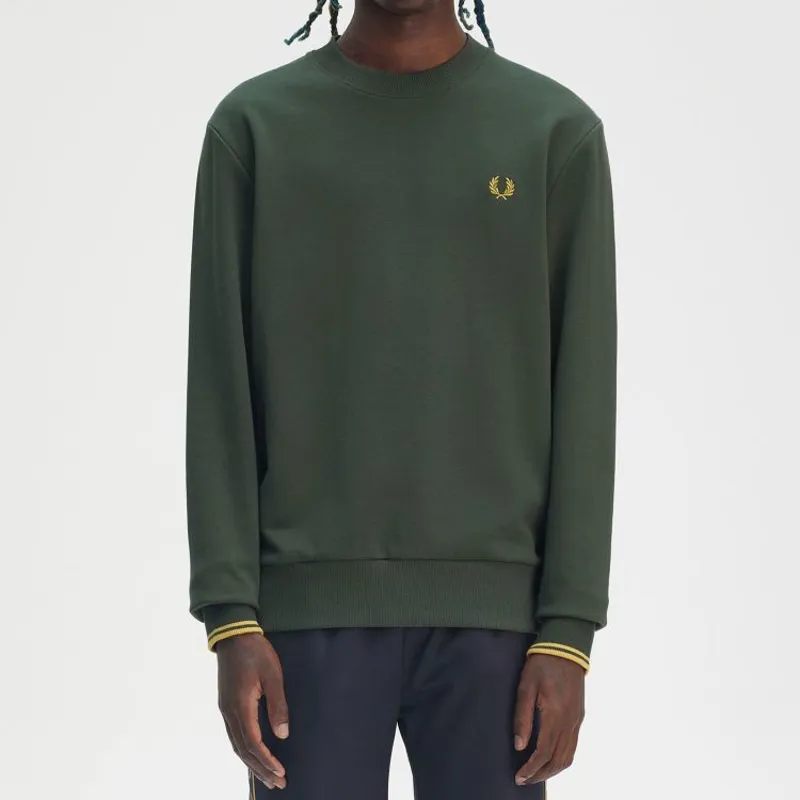 Fred Perry Crew Neck Sweatshirt - Court Green-3