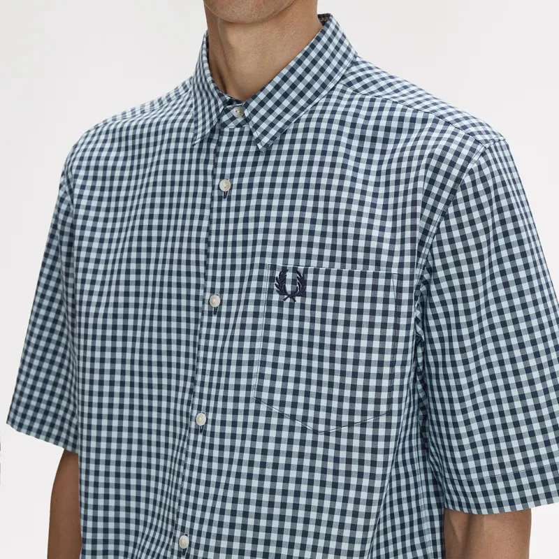 Fred Perry Gingham Short Sleeve Shirt - Ball Boy Blue-2