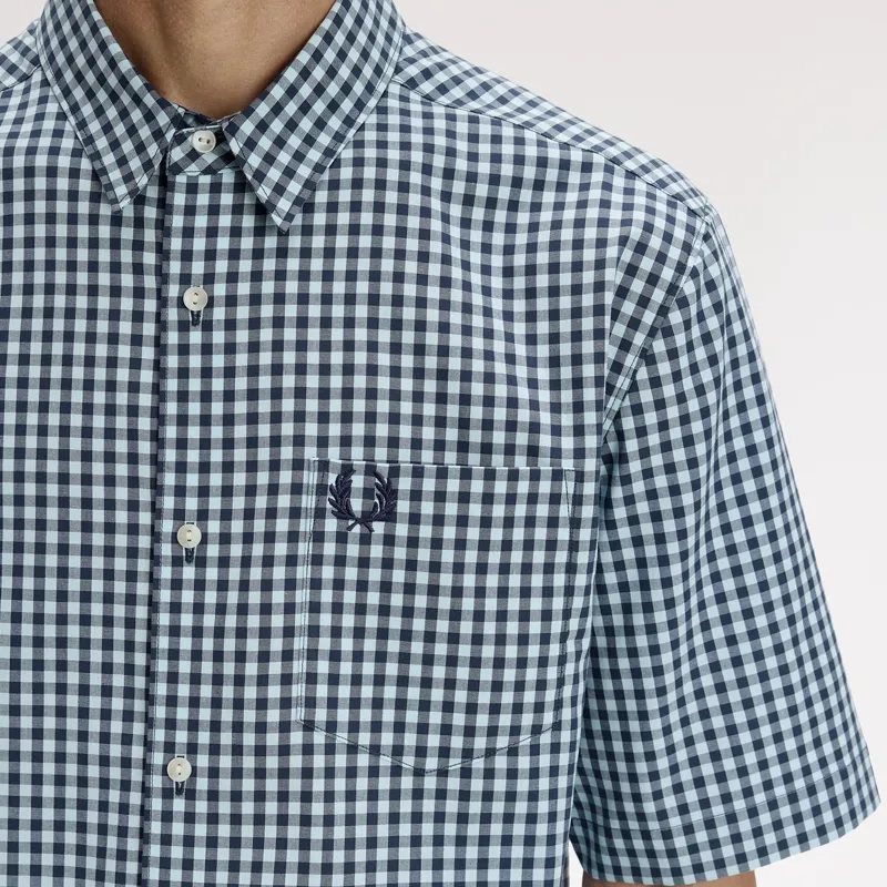 Fred Perry Gingham Short Sleeve Shirt - Ball Boy Blue-3