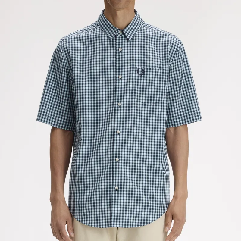 Fred Perry Gingham Short Sleeve Shirt - Ball Boy Blue-4