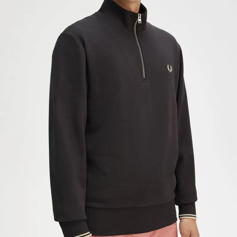 Fred Perry Half Zip Sweatshirt - Anchor Grey/Oatmeal-2