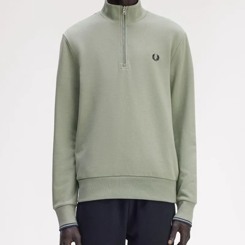 Fred Perry Half Zip Sweatshirt - Bayleaf/Dark Airforce/Tennis Blue-2