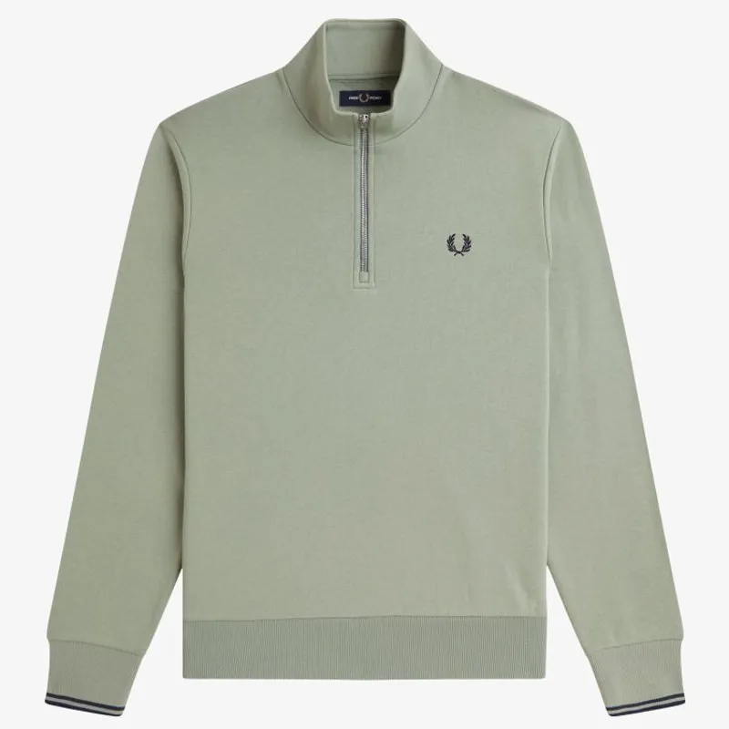 Fred Perry Half Zip Sweatshirt - Bayleaf/Dark Airforce/Tennis Blue