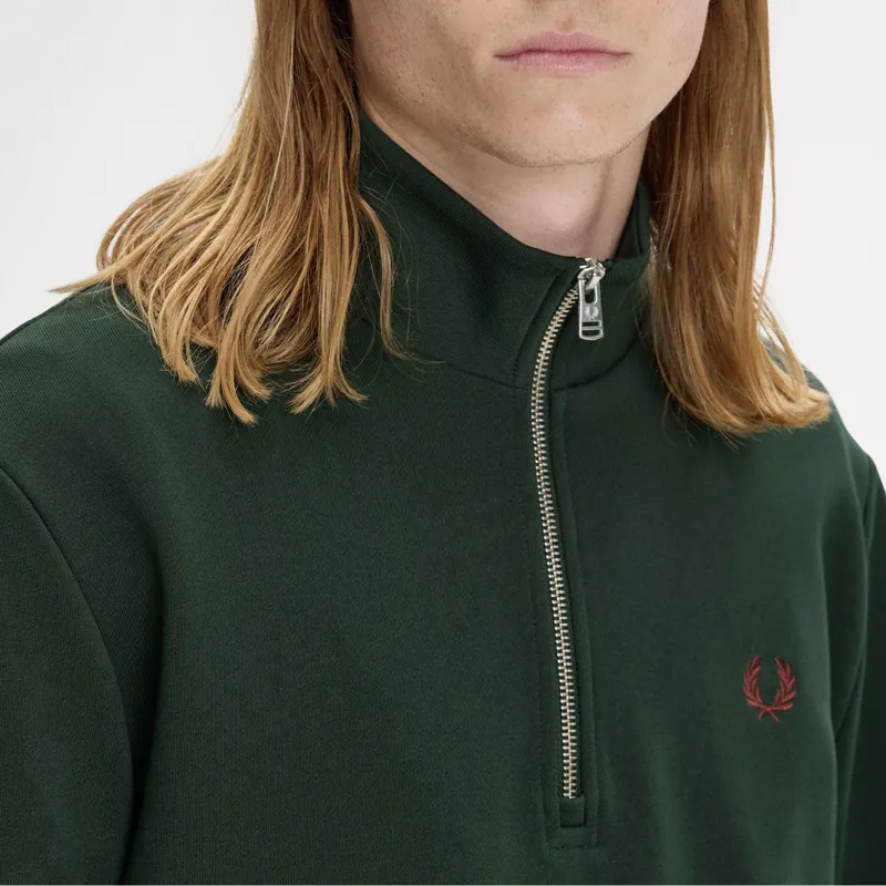 Fred Perry Half Zip Sweatshirt - Grassroots/Stockport Blue/Oxblood-3
