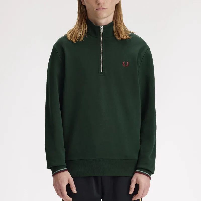 Fred Perry Half Zip Sweatshirt - Grassroots/Stockport Blue/Oxblood-7