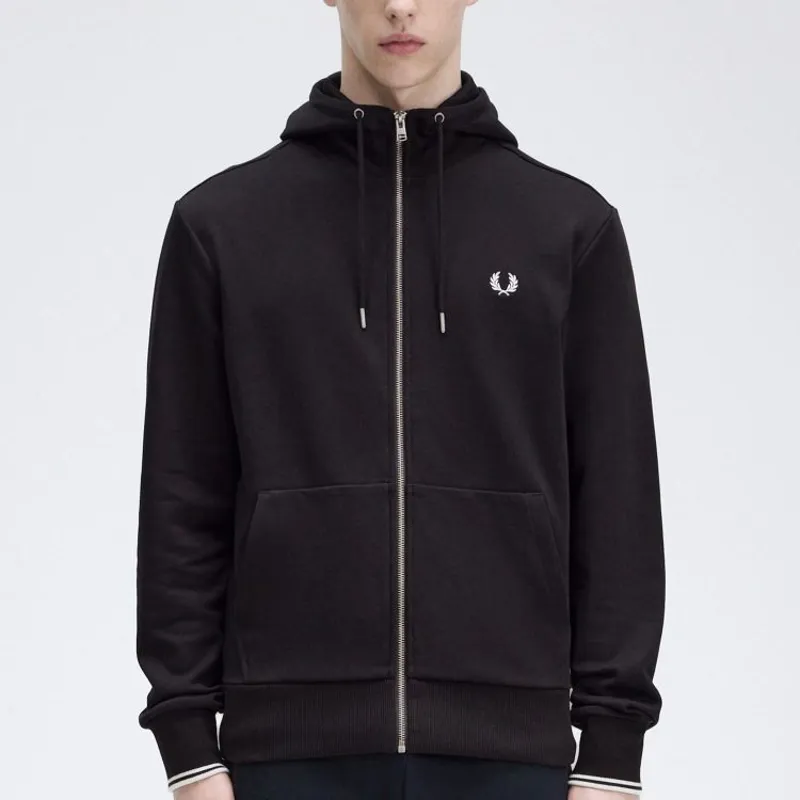Fred Perry Hooded Zip Through Sweatshirt - Black-2