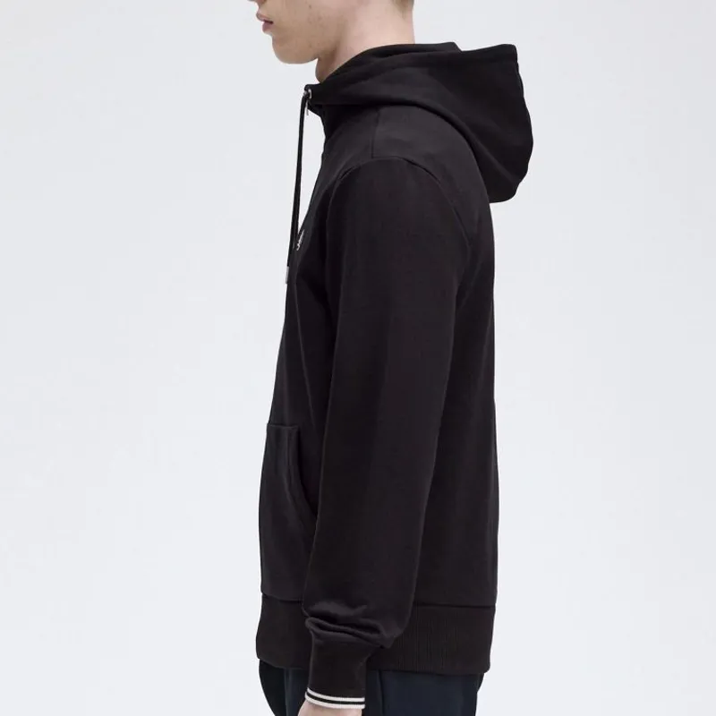 Fred Perry Hooded Zip Through Sweatshirt - Black-3