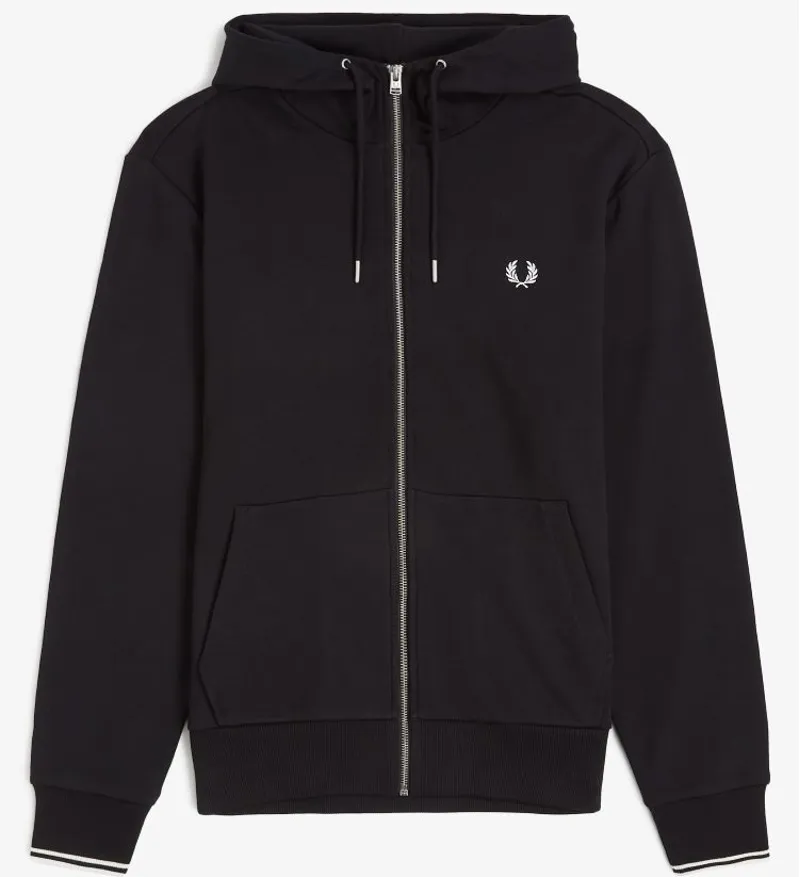 Fred Perry Hooded Zip Through Sweatshirt - Black