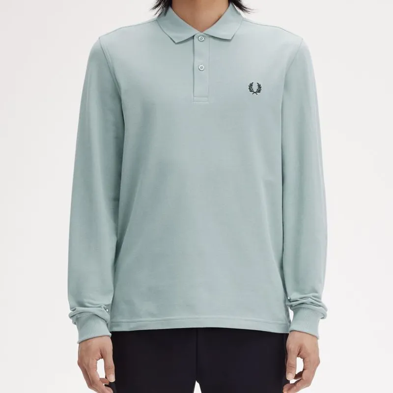 Fred Perry LS Plain Polo Shirt - Silver Blue/Black-3