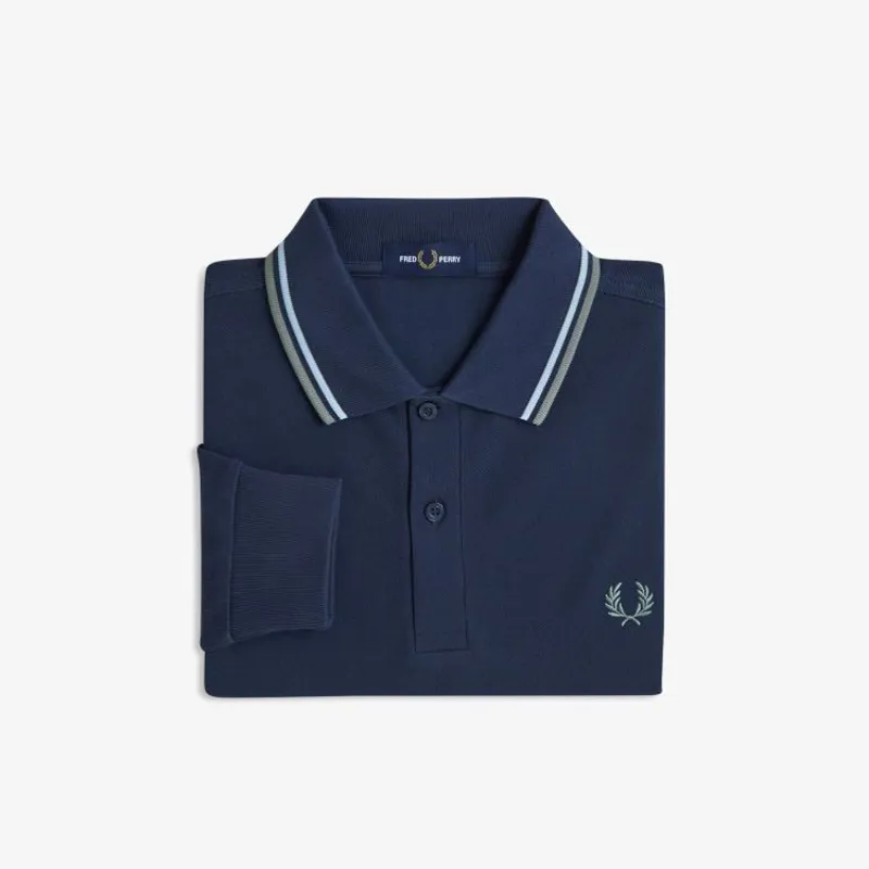 Fred Perry LS Twin Tipped Polo Shirt - Dark Airforce/Light Ice/Bayleaf-2