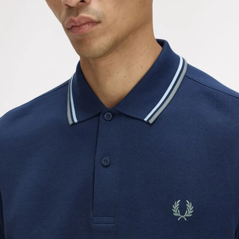 Fred Perry LS Twin Tipped Polo Shirt - Dark Airforce/Light Ice/Bayleaf-4