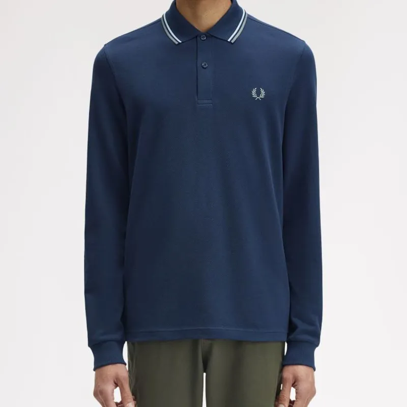 Fred Perry LS Twin Tipped Polo Shirt - Dark Airforce/Light Ice/Bayleaf-5