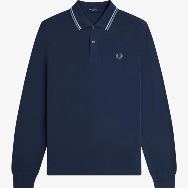 Fred Perry LS Twin Tipped Polo Shirt - Dark Airforce/Light Ice/Bayleaf