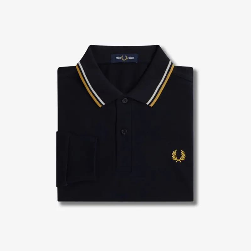 Fred Perry LS Twin Tipped Polo Shirt - Navy/Ecru/Honeycomb