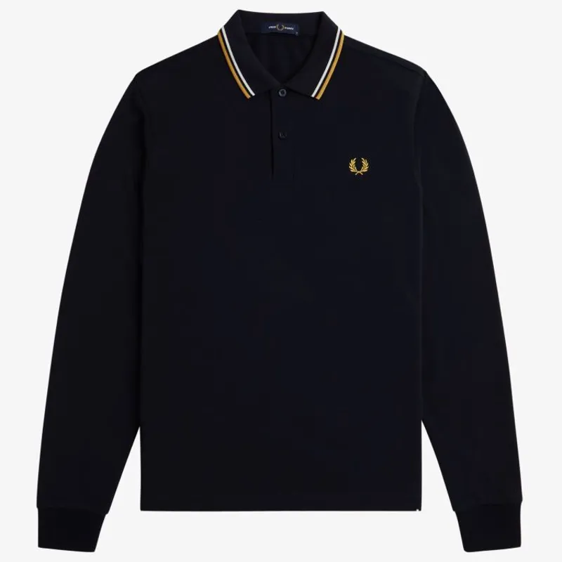 Fred Perry LS Twin Tipped Polo Shirt - Navy/Ecru/Honeycomb