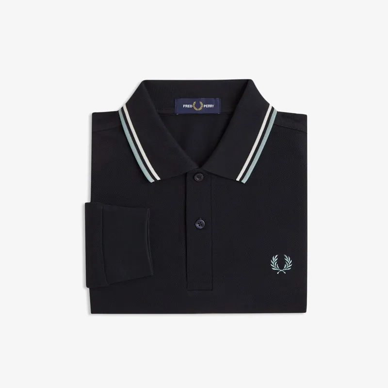 Fred Perry LS Twin Tipped Polo Shirt - Navy/Ecru/Silver Blue-2