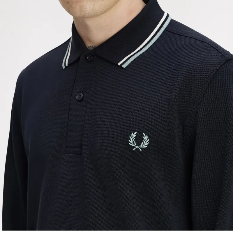 Fred Perry LS Twin Tipped Polo Shirt - Navy/Ecru/Silver Blue-4