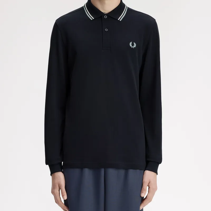 Fred Perry LS Twin Tipped Polo Shirt - Navy/Ecru/Silver Blue-5