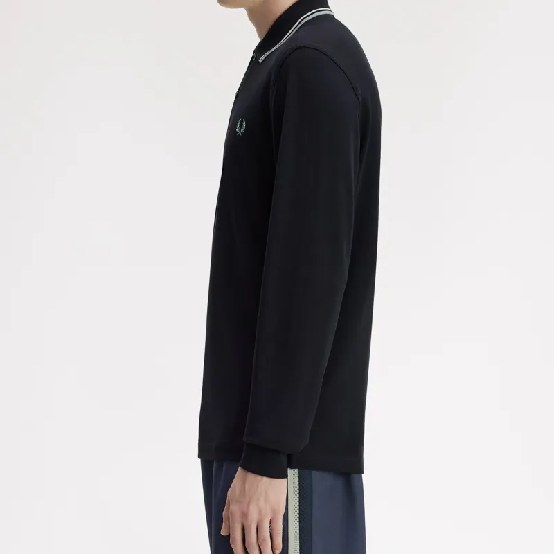 Fred Perry LS Twin Tipped Polo Shirt - Navy/Ecru/Silver Blue-6