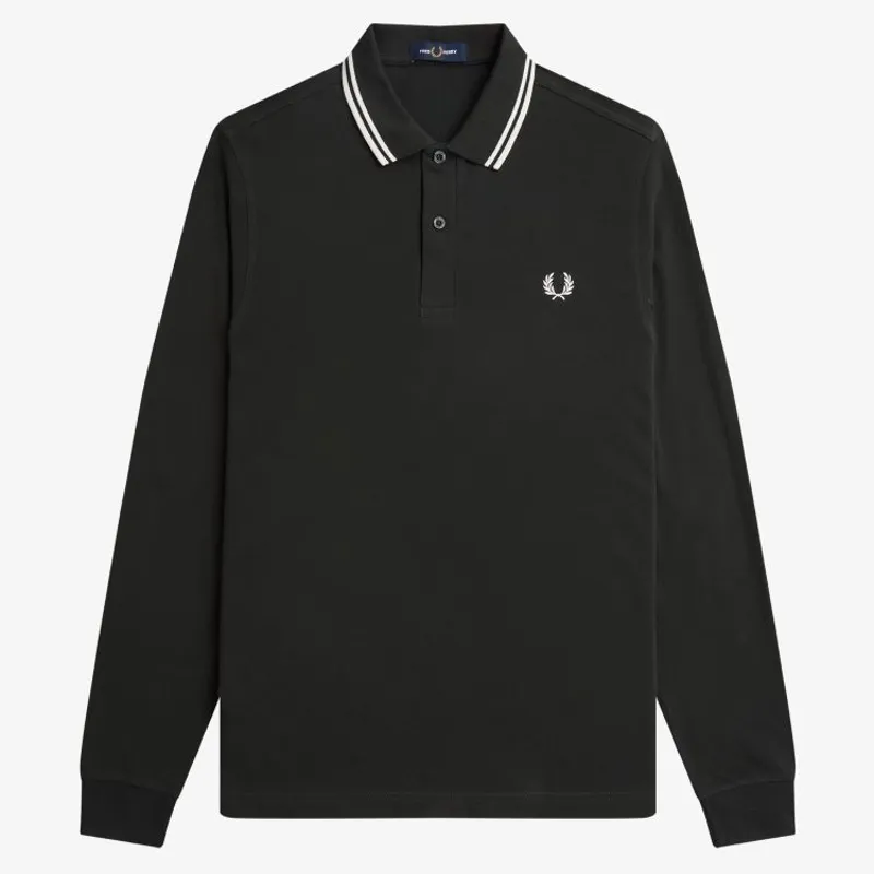 Fred Perry LS Twin Tipped Polo Shirt - Night Green/Snow White
