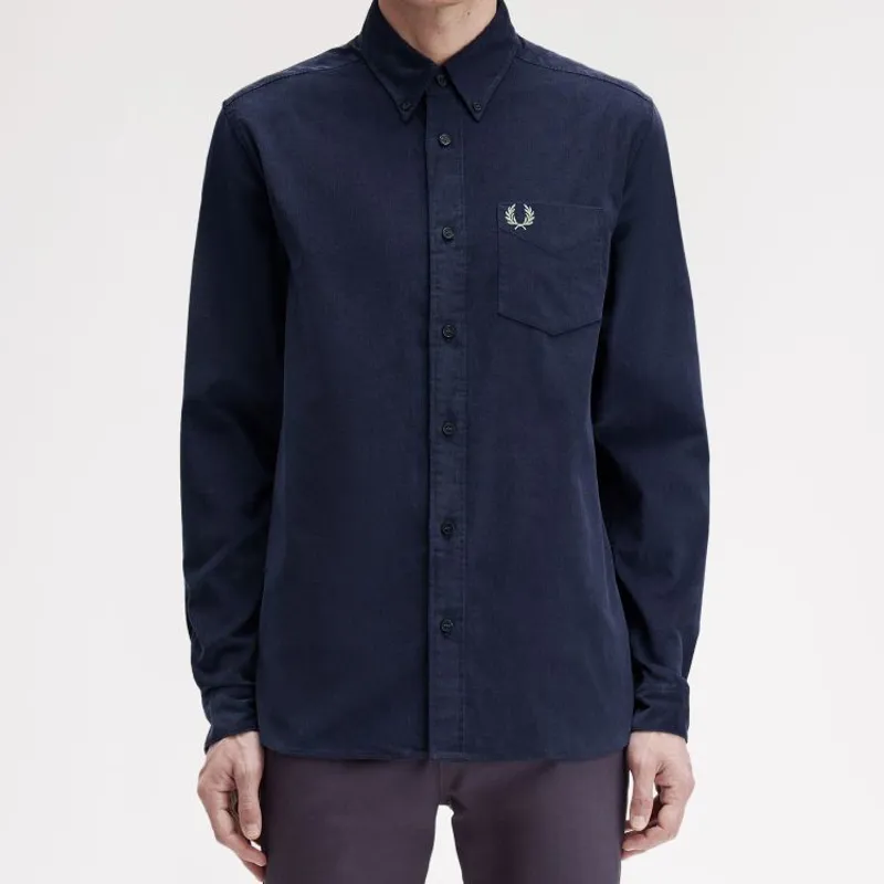 Fred Perry Needle Cord Shirt - Dark Airforce-2
