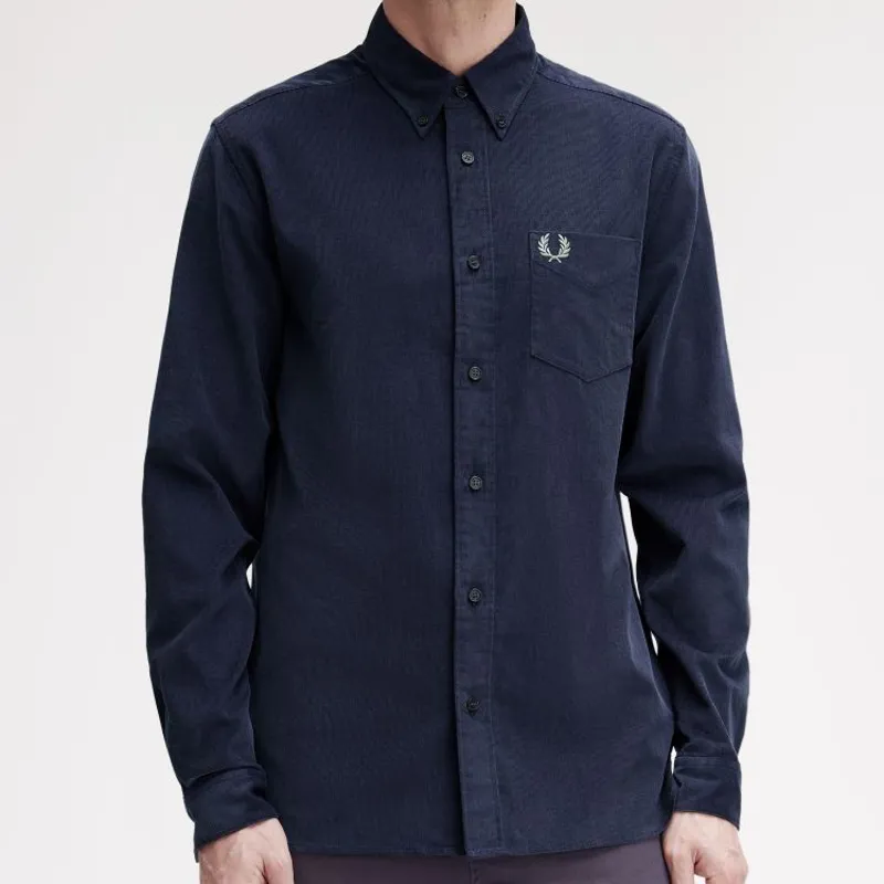 Fred Perry Needle Cord Shirt - Dark Airforce-3