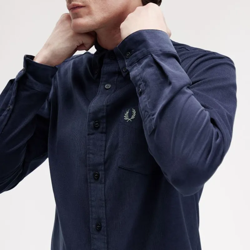 Fred Perry Needle Cord Shirt - Dark Airforce-4