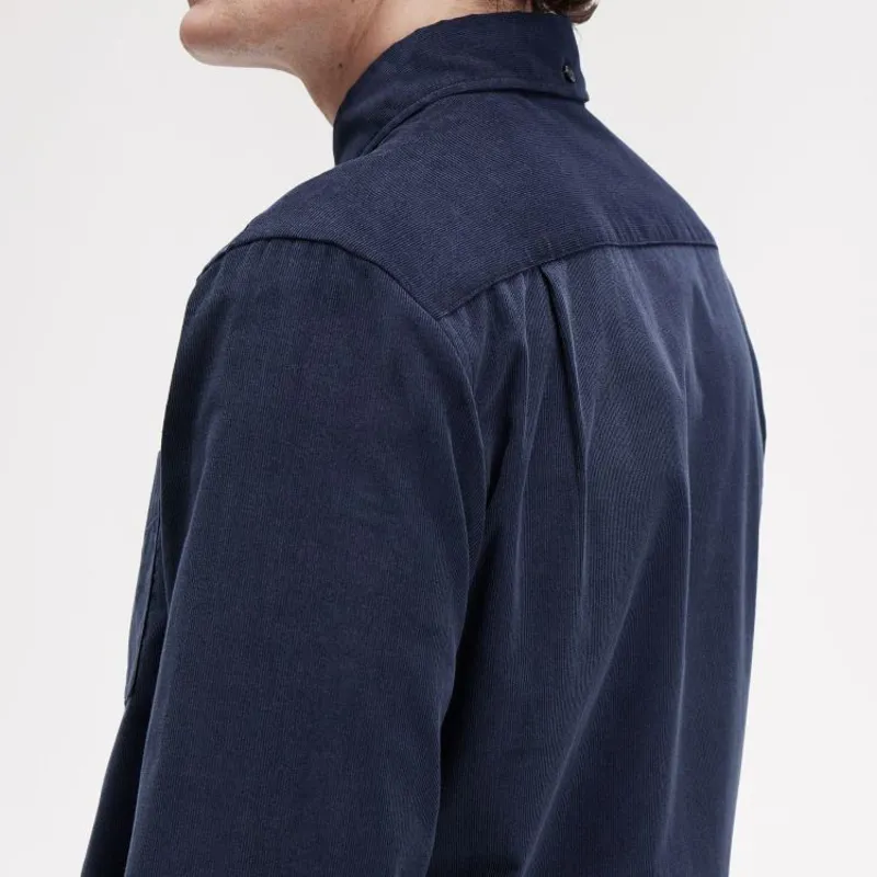 Fred Perry Needle Cord Shirt - Dark Airforce-5