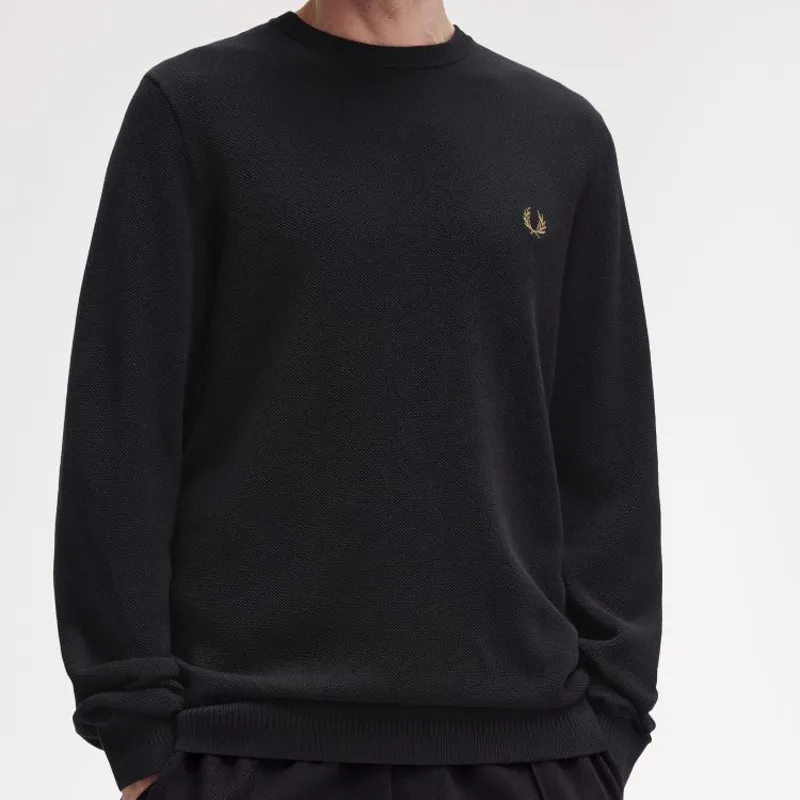 Fred Perry Pique Stitch Jumper - Black-2