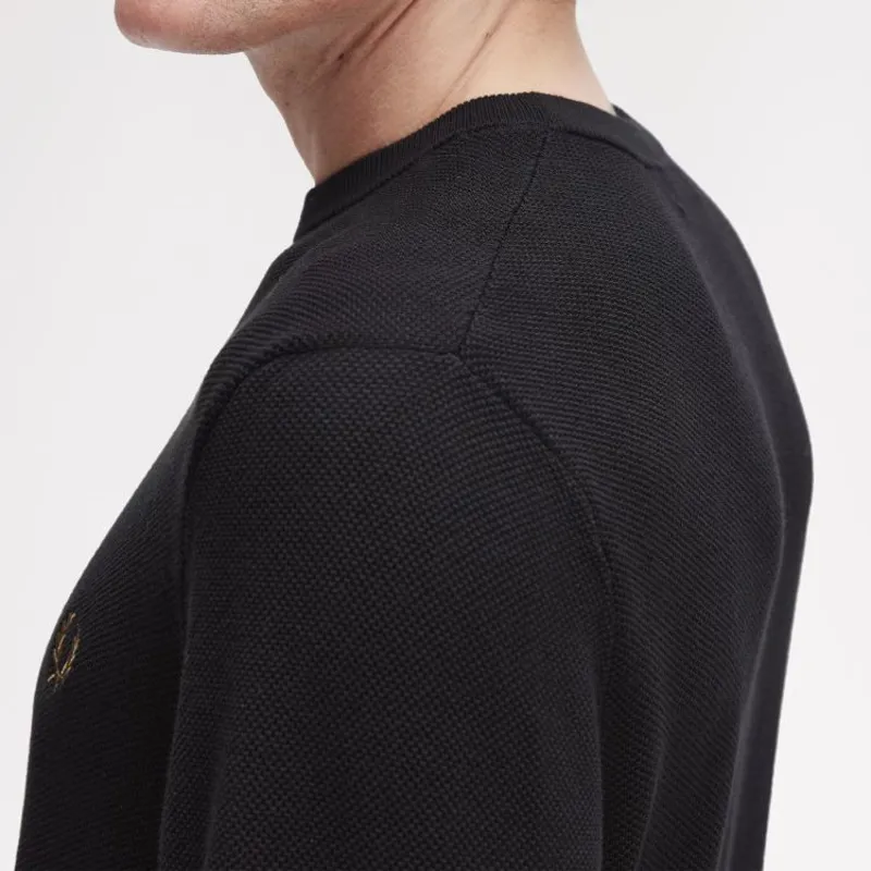 Fred Perry Pique Stitch Jumper - Black-3