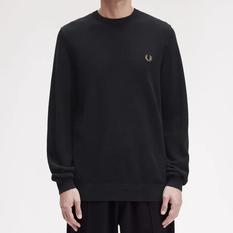 Fred Perry Pique Stitch Jumper - Black-4