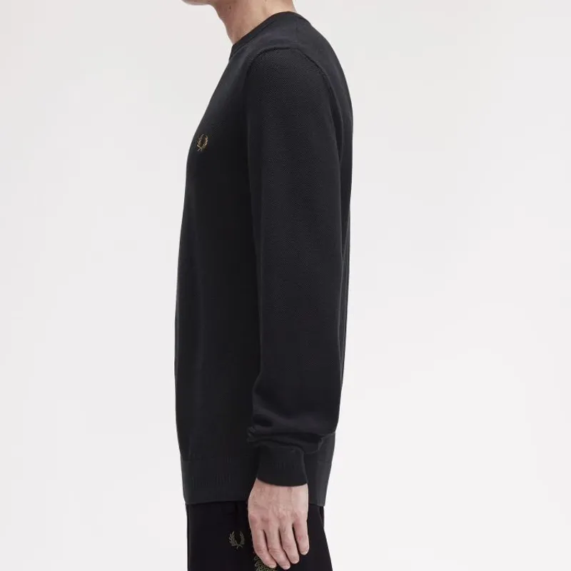 Fred Perry Pique Stitch Jumper - Black-5
