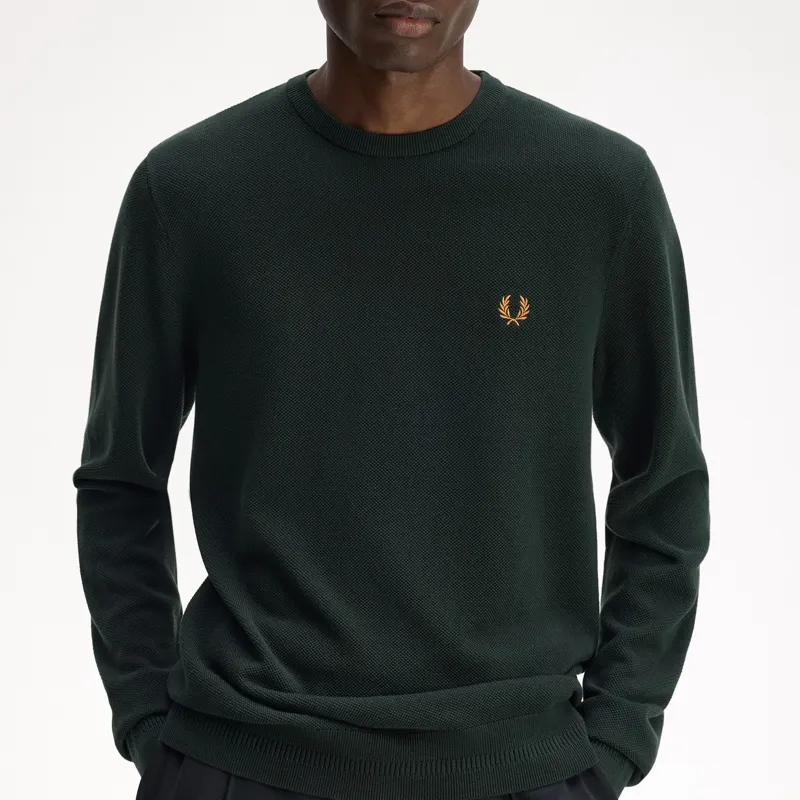 Fred Perry Pique Stitch Jumper - Night Green-2