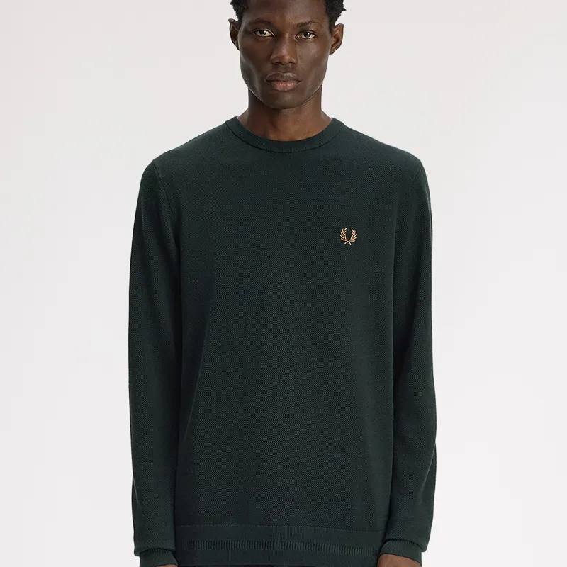 Fred Perry Pique Stitch Jumper - Night Green-4
