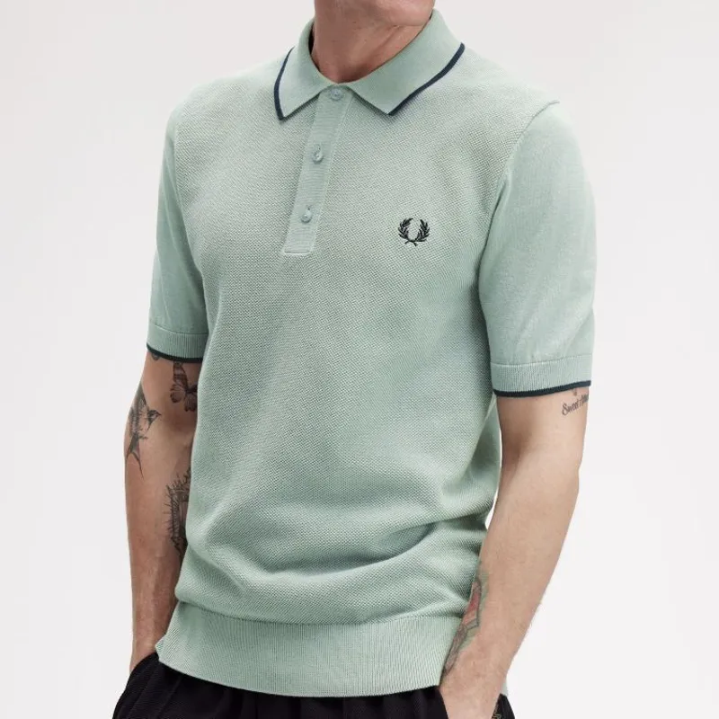 Fred Perry Pique Stitch Knitted Shirt - Bayleaf-2