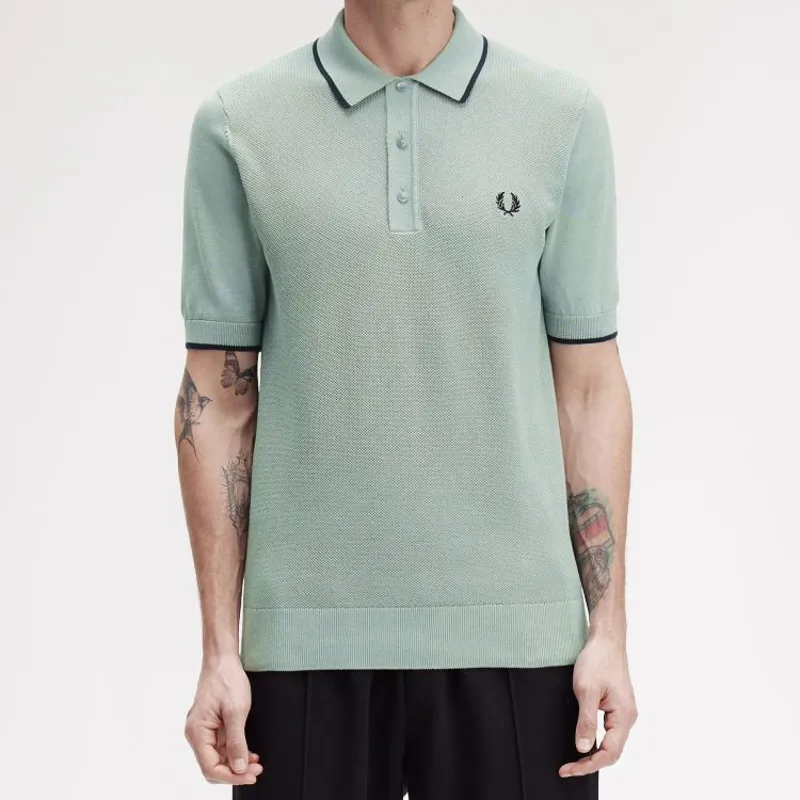 Fred Perry Pique Stitch Knitted Shirt - Bayleaf-3