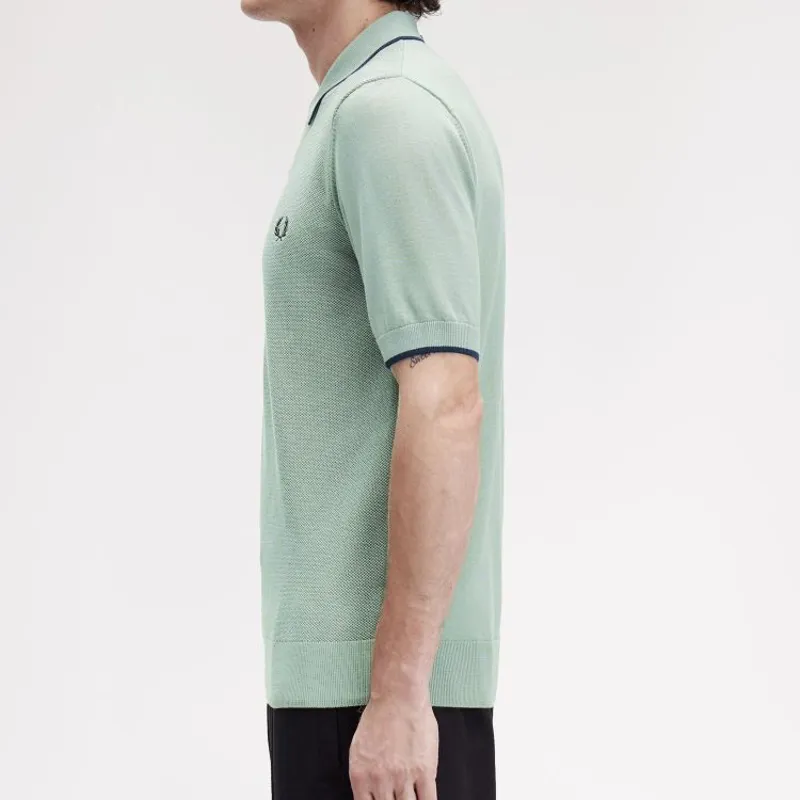 Fred Perry Pique Stitch Knitted Shirt - Bayleaf-4