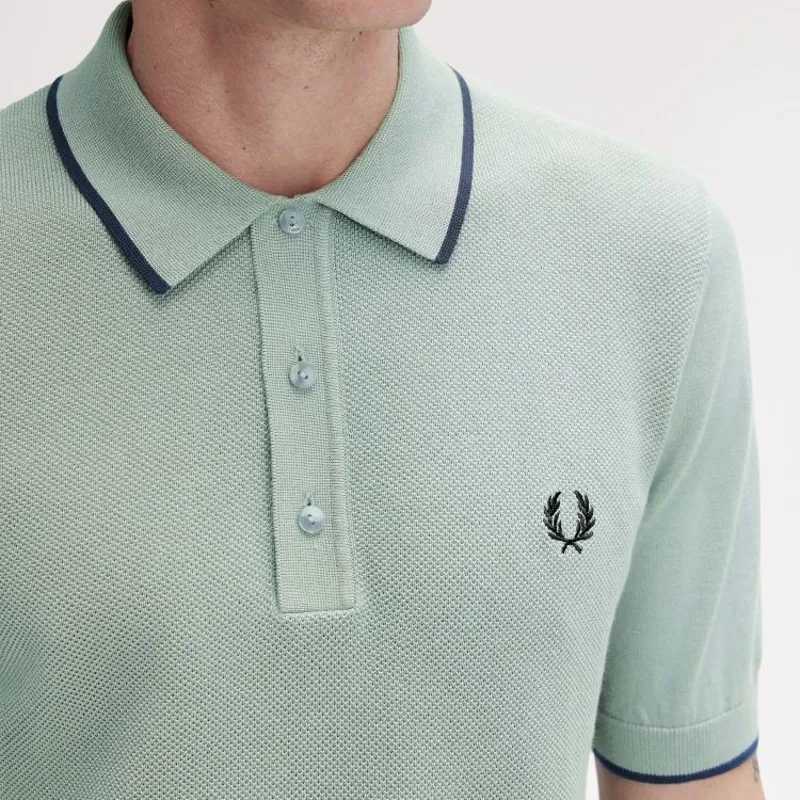 Fred Perry Pique Stitch Knitted Shirt - Bayleaf-5