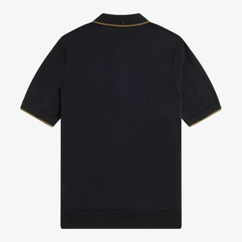 Fred Perry Pique Stitch Knitted Shirt - Black-1