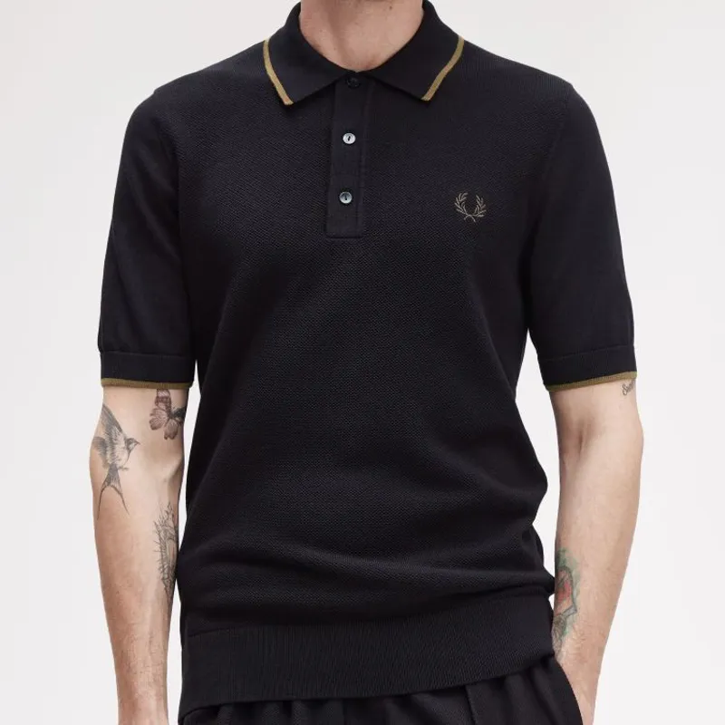 Fred Perry Pique Stitch Knitted Shirt - Black-2