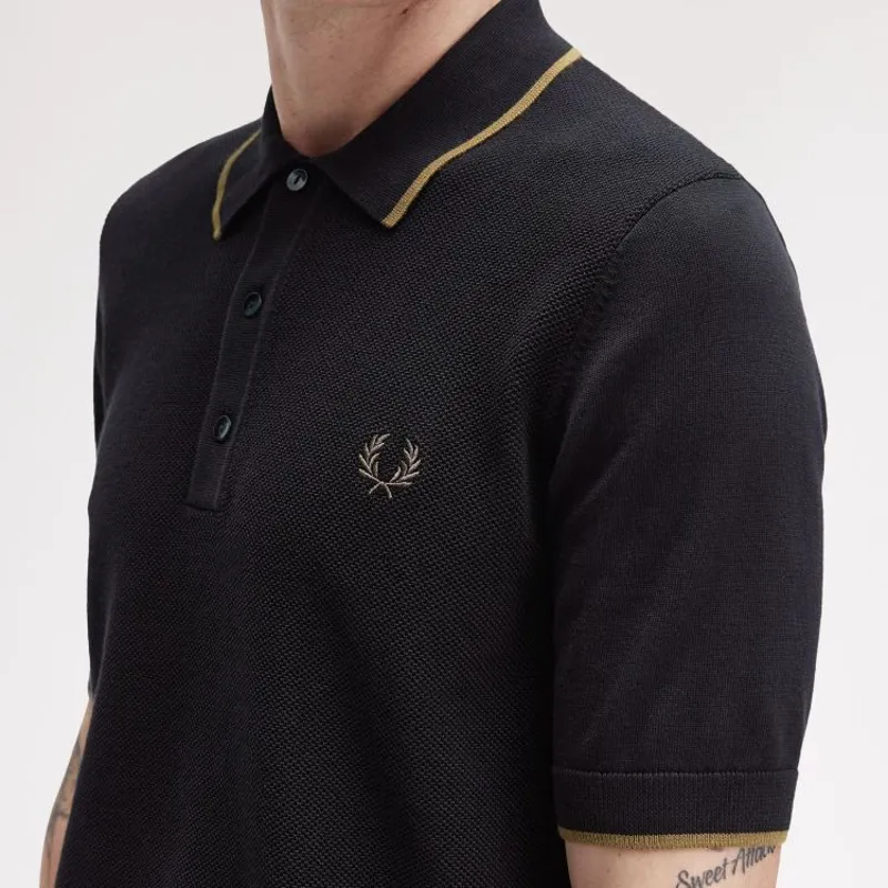 Fred Perry Pique Stitch Knitted Shirt - Black-4