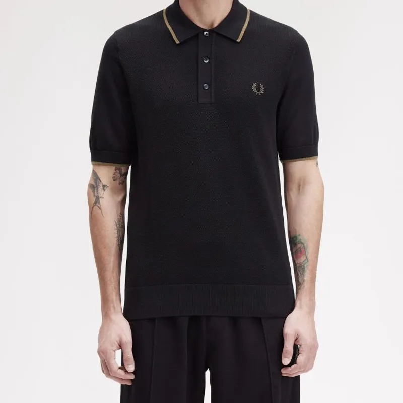 Fred Perry Pique Stitch Knitted Shirt - Black-5