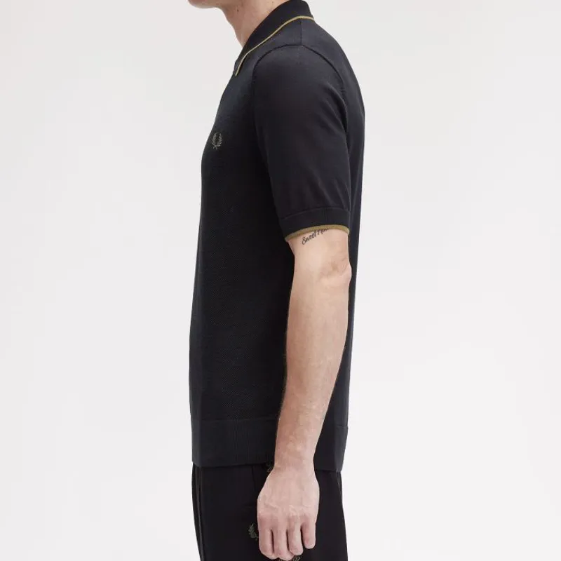 Fred Perry Pique Stitch Knitted Shirt - Black-6