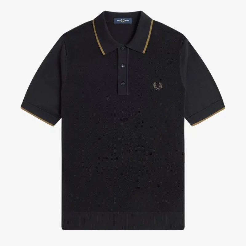 Fred Perry Pique Stitch Knitted Shirt - Black