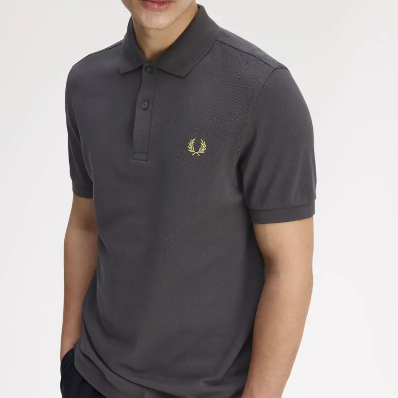 Fred Perry Plain Polo Shirt M6000 - Anchor Grey/Tennis Ball Yellow-3