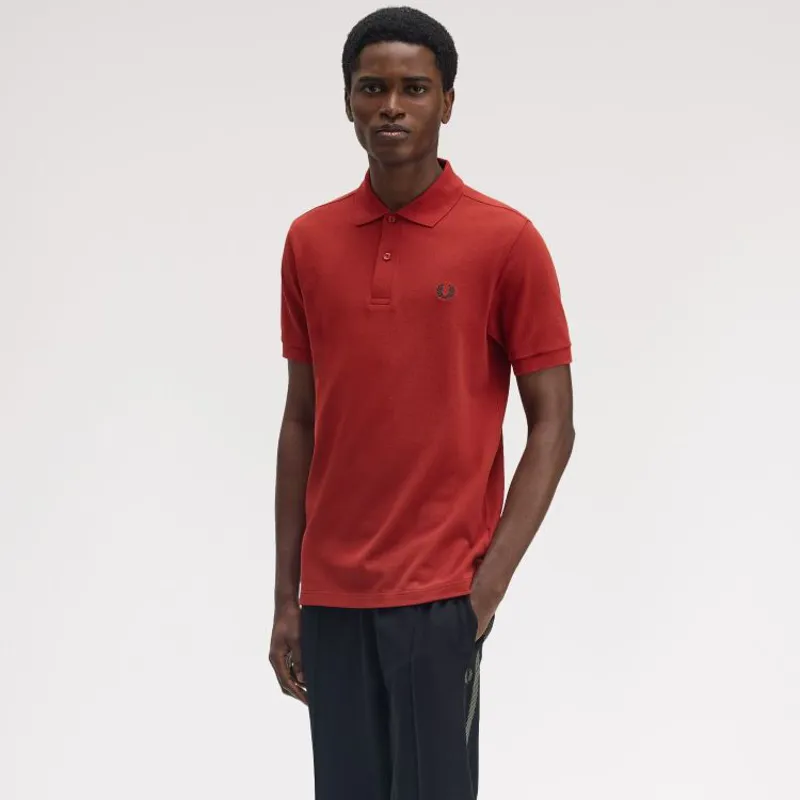 Fred Perry Plain Polo Shirt M6000 - Burnt Red/Navy-3