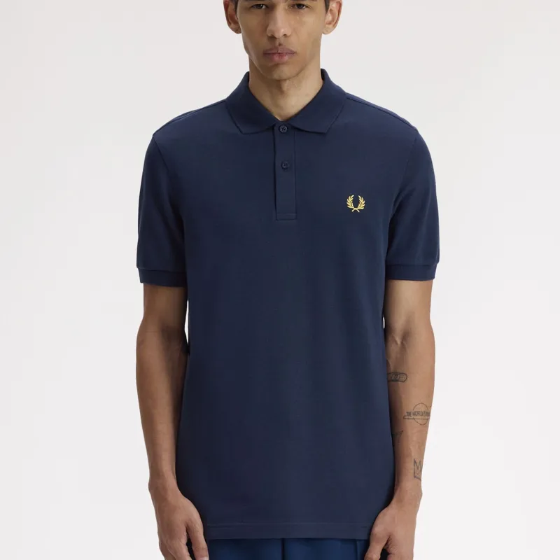 Fred Perry Plain Polo Shirt M6000 - Tennis Blue/Lemon Barley-4