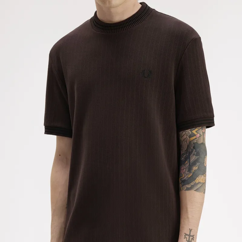 Fred Perry Ribbed Jersey T-Shirt - Rich Brown-2